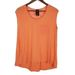 Womens Orange Sleeveless Tank Top Size Medium Cotton‎ Blend Scoop Neck Pocket